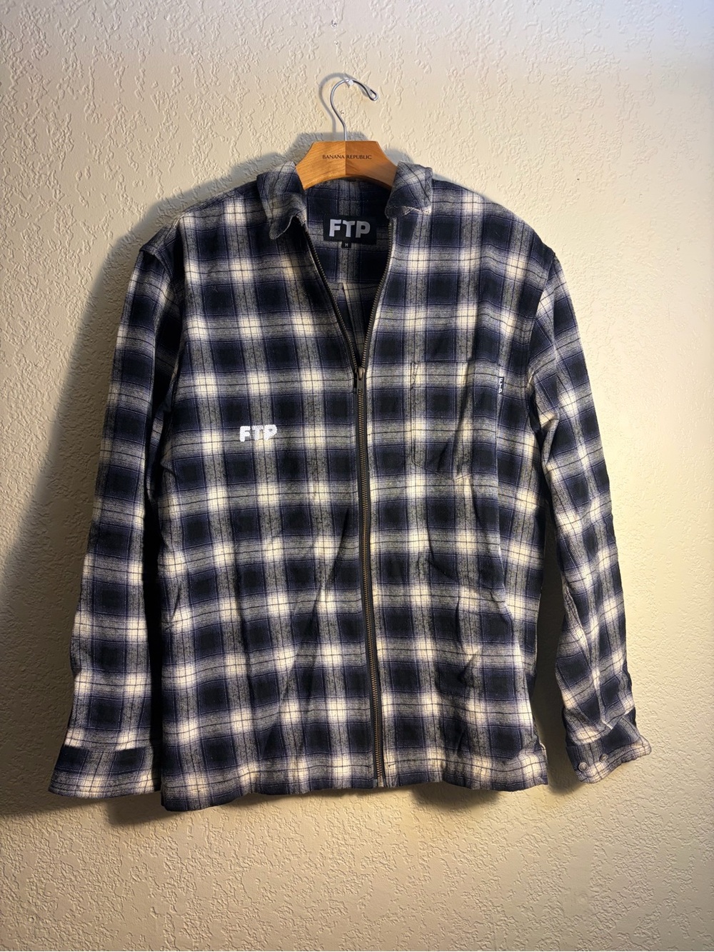 FTP Navy and White Plaid Zip-Up Shirt Jacket